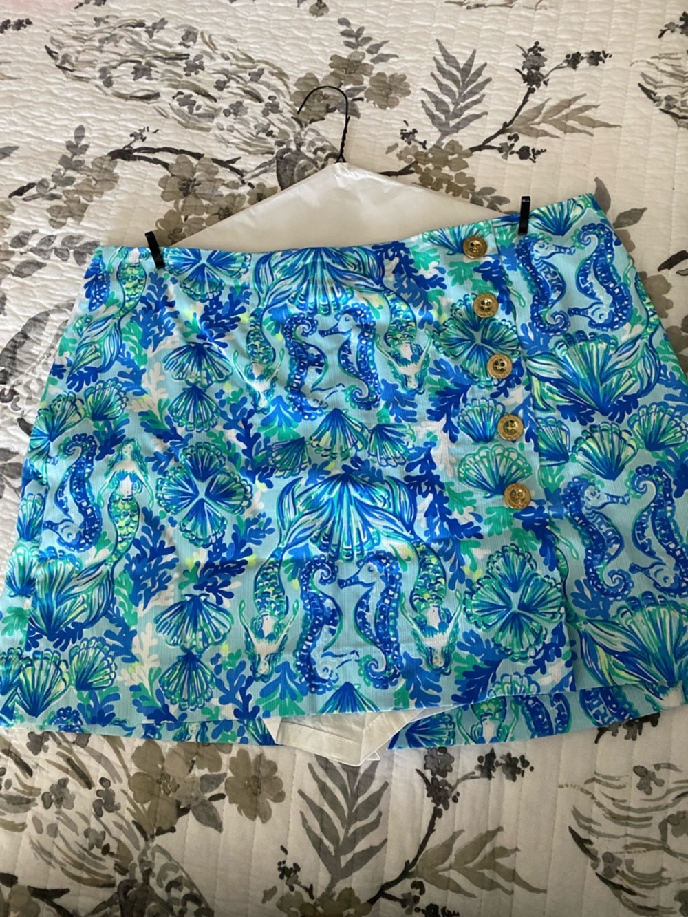 Lilly Pulitzer Blue & Green Seahorse Print Mini Skirt